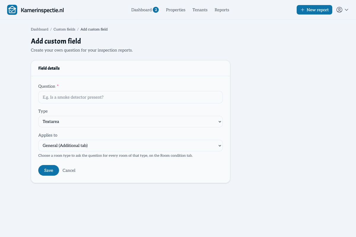 Create custom field screenshot