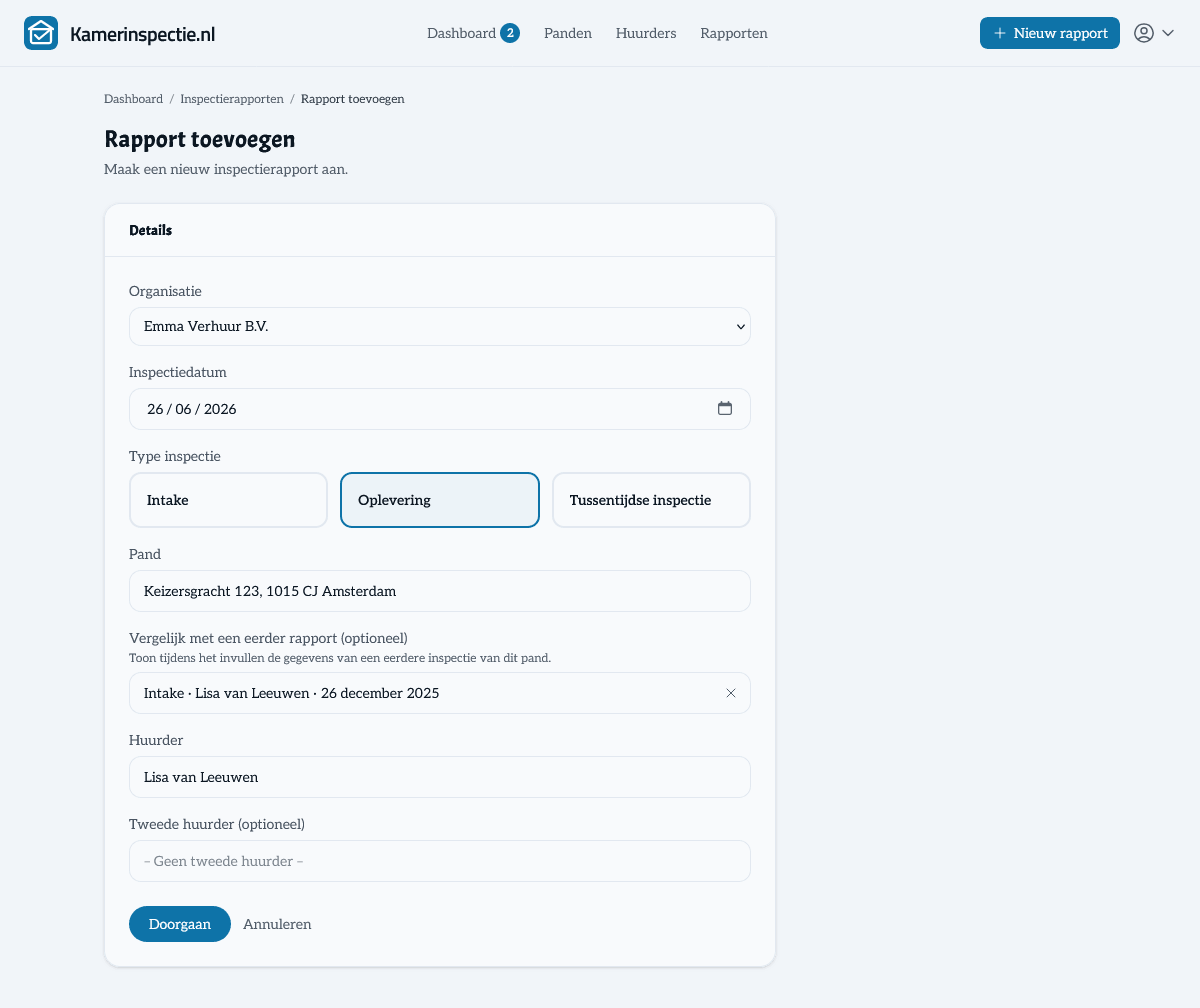 Een inspectierapport vergelijken met een eerdere inspectie in Kamerinspectie