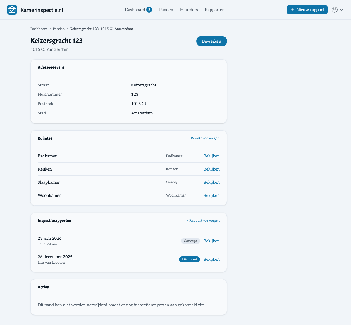 Kamerindeling per pand instellen