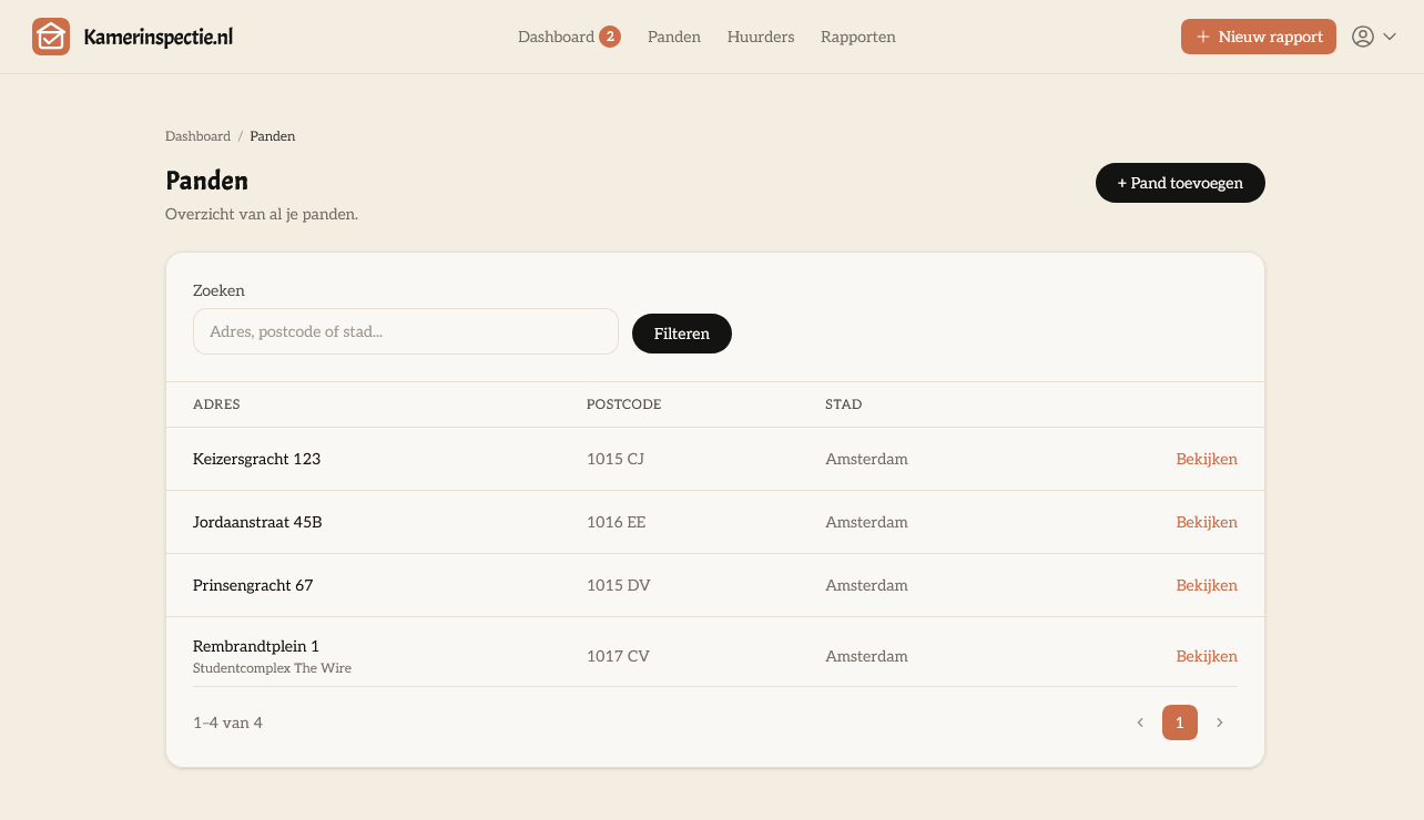 Overview of properties in the property management inspection software