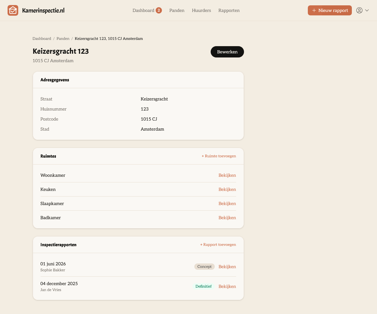 Kamerindeling per pand instellen